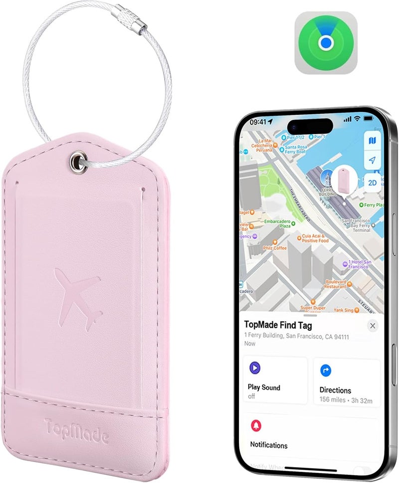 TopMade Smart Luggage Tag with Find My, Premium Leather Luggage Tags for Suitcase, Travel Bags, Backpacks, Anti-Lost Suitcase Tag Tracker for Travel with Privacy Name Card, Rechargeable - Image 1